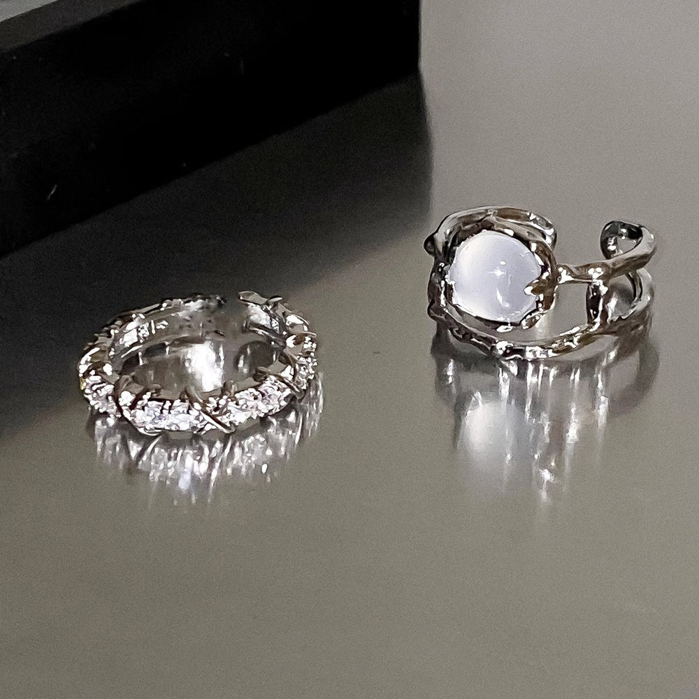 Women's Moonstone Diamond Open Design Simple Index Rings