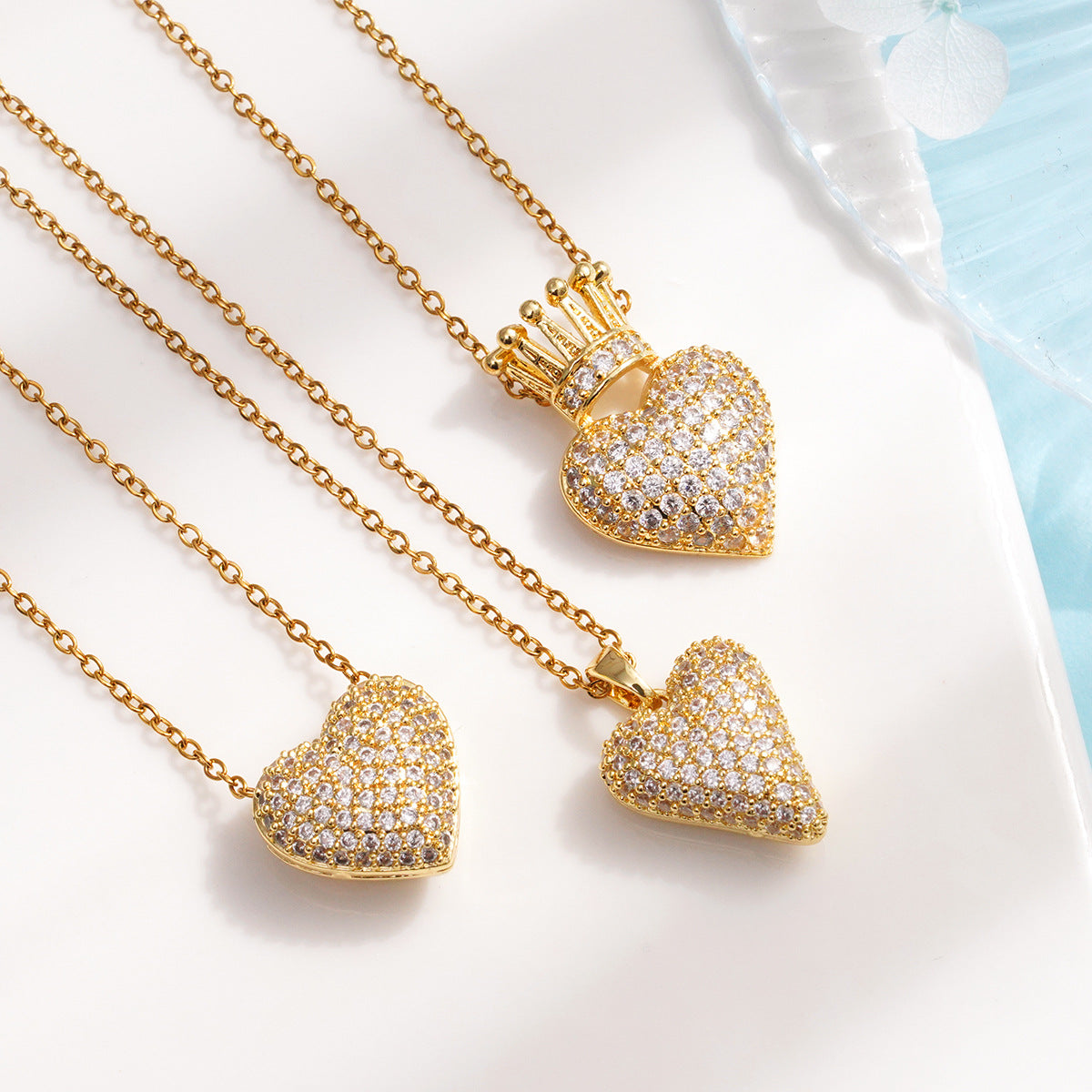 Love Crown Female Copper Plated Gold Micro Necklaces
