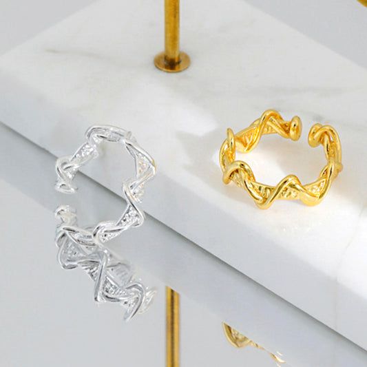 Woven Wave Open Minimalist Design Geometric Rings