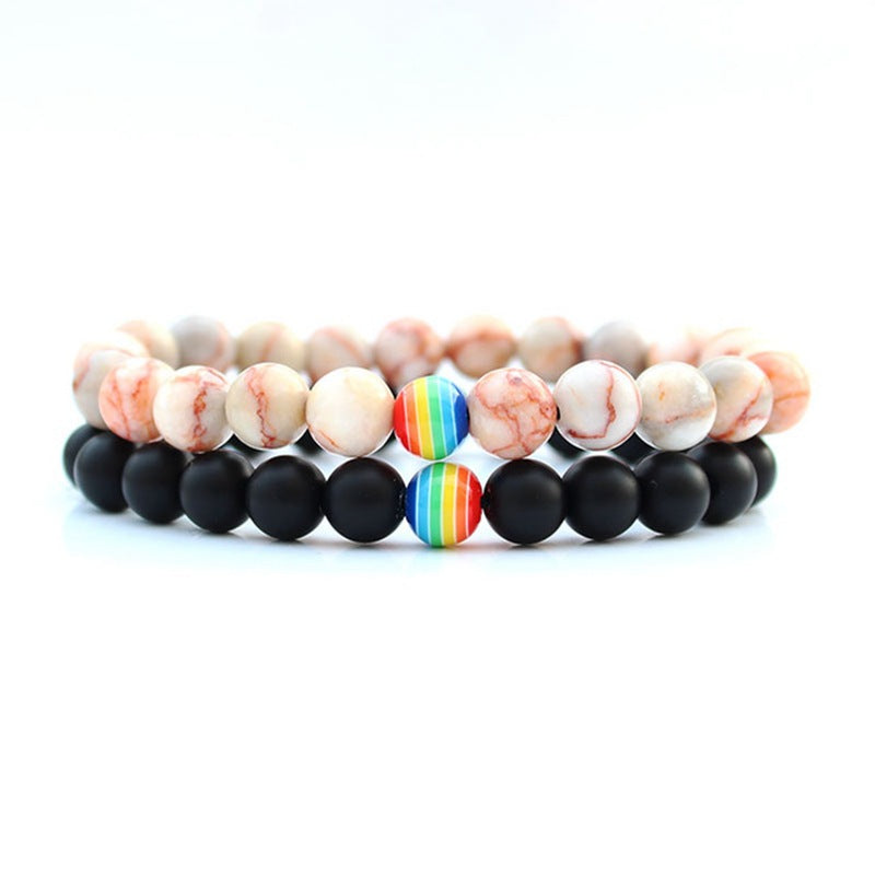 Women's Fashion Ornament Rainbow Beaded White Turquoise Bracelets