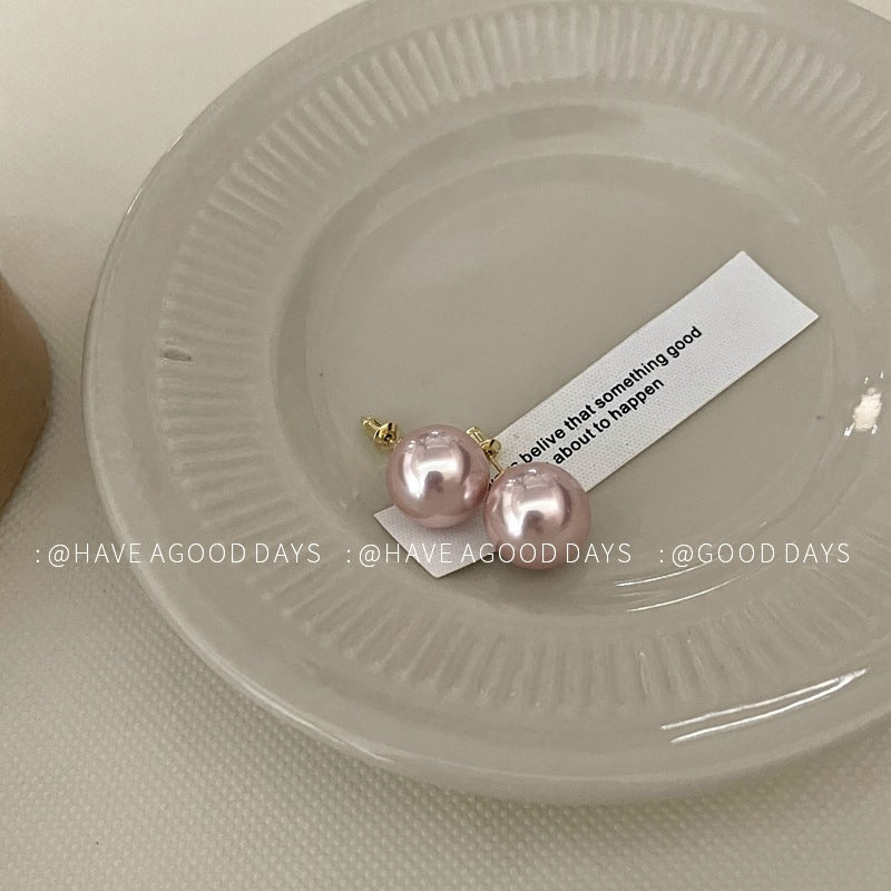 Mermaid Pink Steamed Bread Pearl Design Elegant Earrings