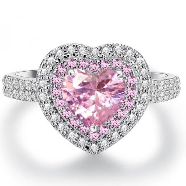 Women's Pink Love Heart-shaped White Gold Plated Boutique Rings