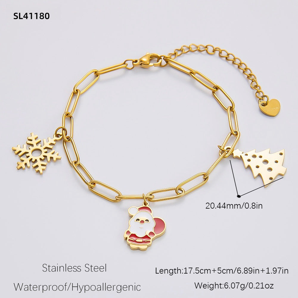 Gold Stainless Steel Christmas Elderly Snowman Necklaces