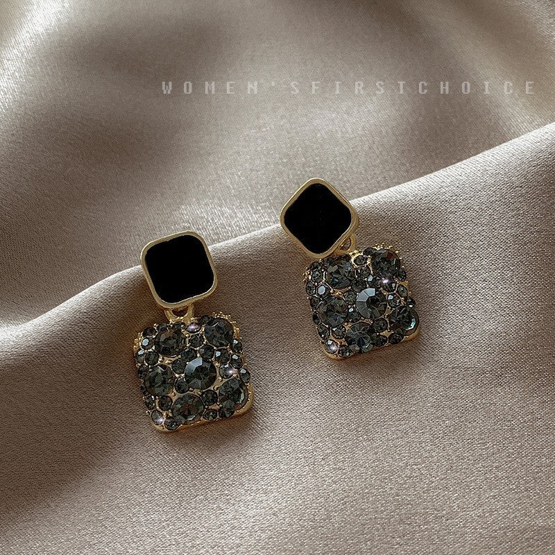 Square Full Diamond High Quality Sier Earrings