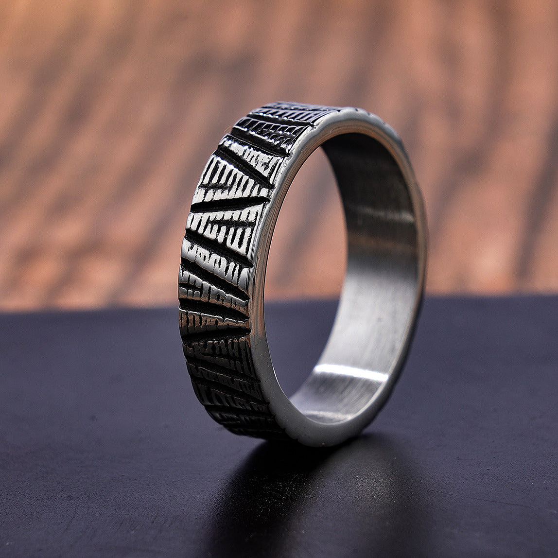 Titanium Steel Viking Vertical Texture Unisex Rings