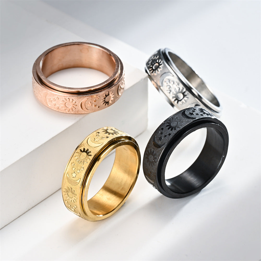 Sun Moon Star Titanium Steel Casting Rotatable Rings