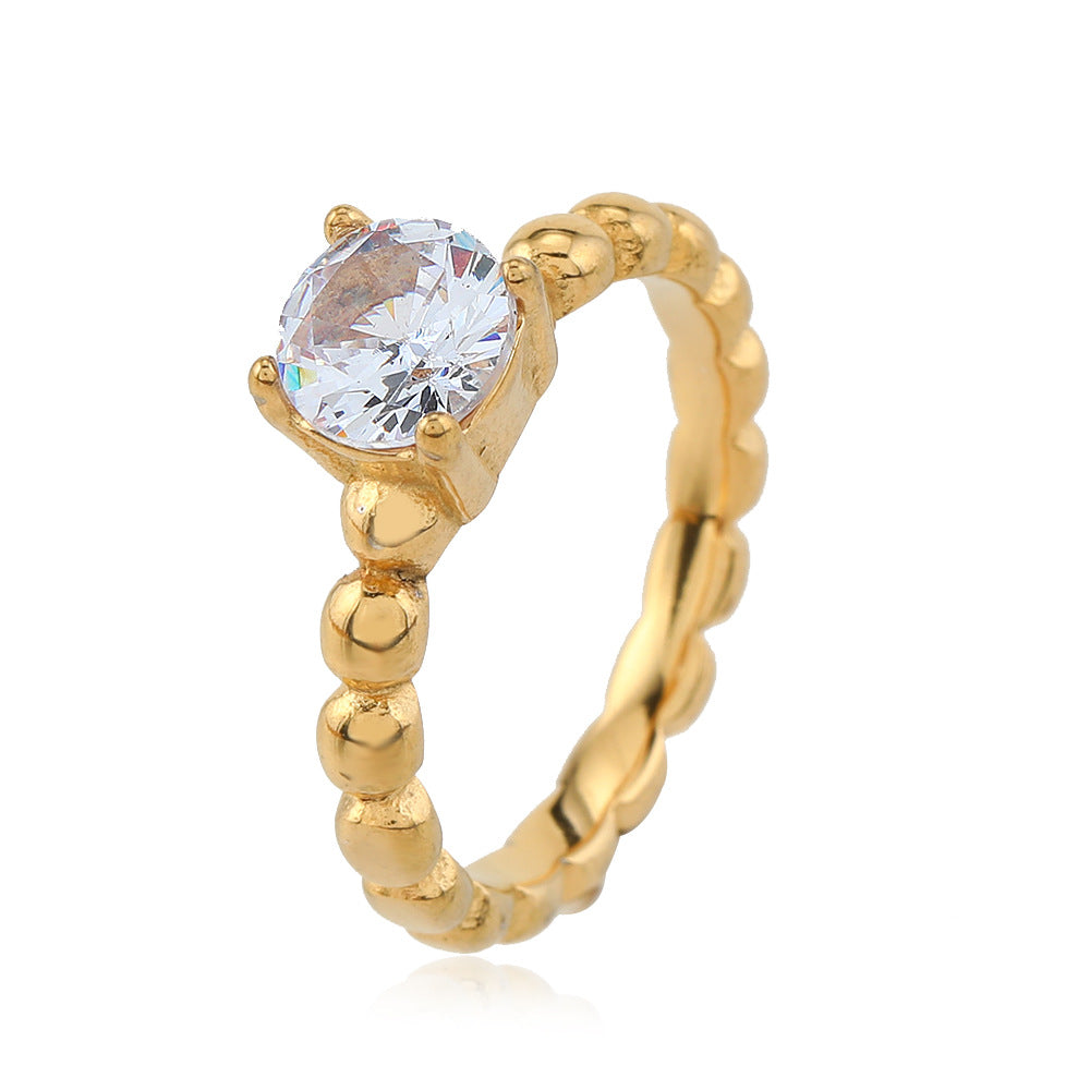 Inlaid Zircon Titanium Steel Female Advanced Rings