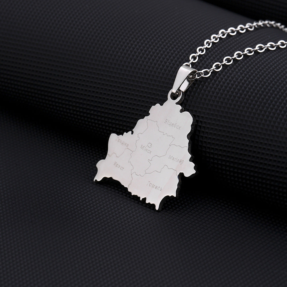 Women's & Men's Titanium Steel Hollow Gold Map Modeling Necklaces