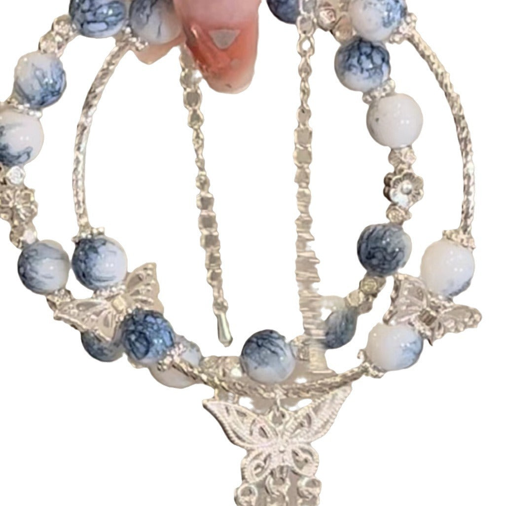 Glazed Antique Style Butterfly Tassel Design Ping An Bracelets