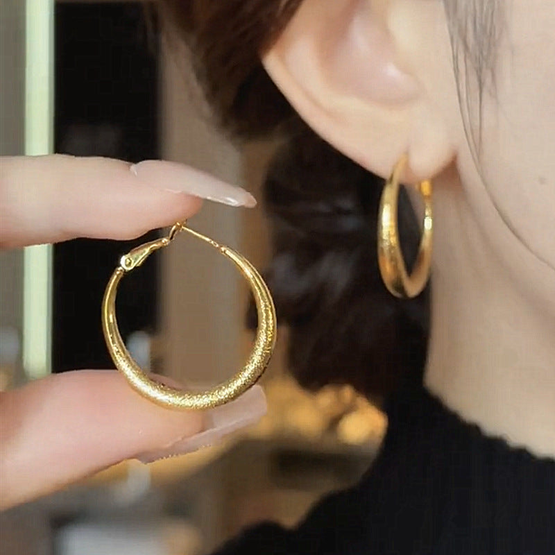 Women's Matte Circle Fashion Sterling Sier Needle Temperamental Earrings
