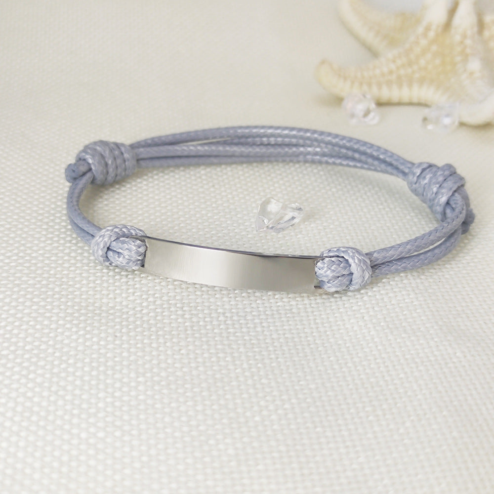 Polished Titanium Steel Curved Piece Leather Rope Bracelets