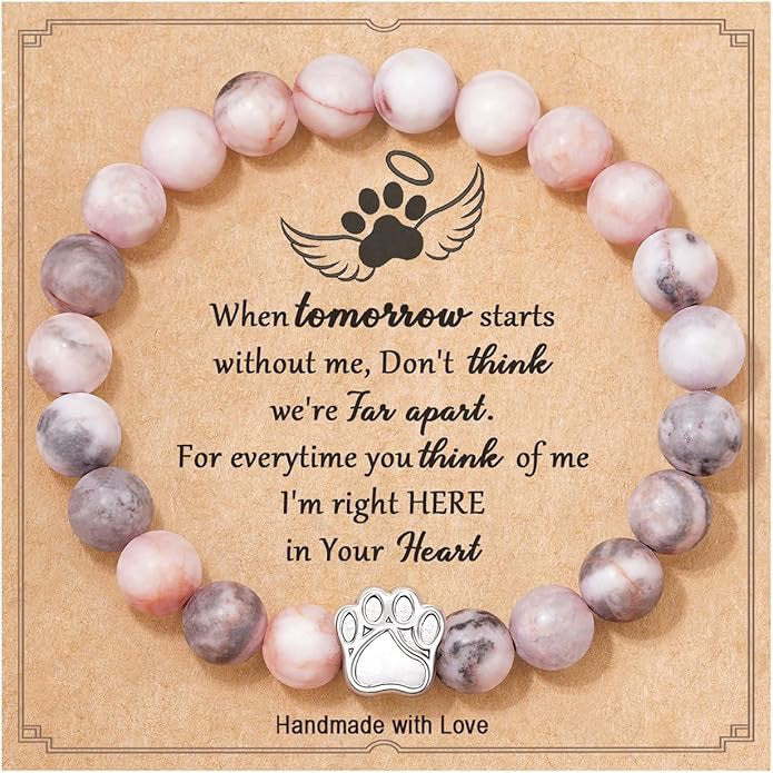 Agate Pink Zebra Dog's Paw Handmade Bracelets