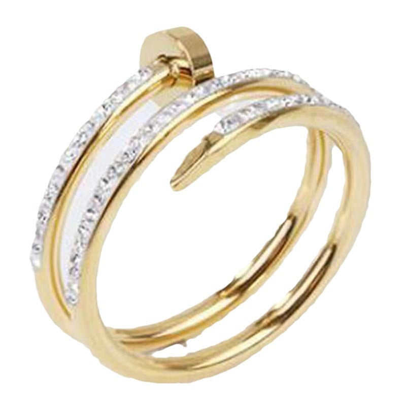 Nail Couple Double Diamond Titanium Steel Rings