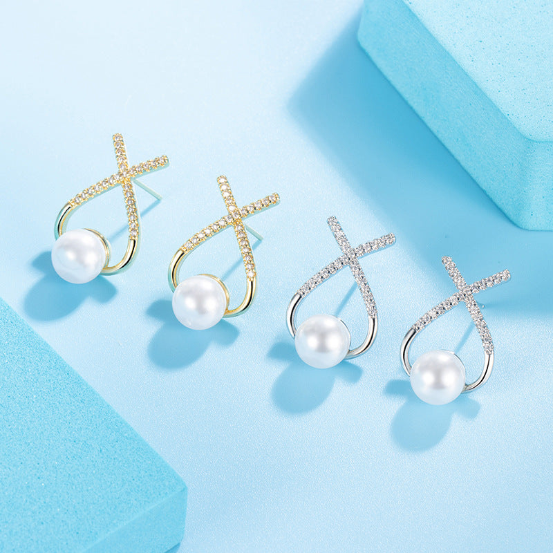 Letter Pearl Female Retro Elegant Exquisite French Earrings