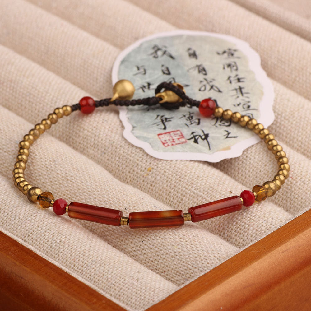 Women's Style Natural Malachite Amethyst Artistic Vintage Weave Carrying Bracelets