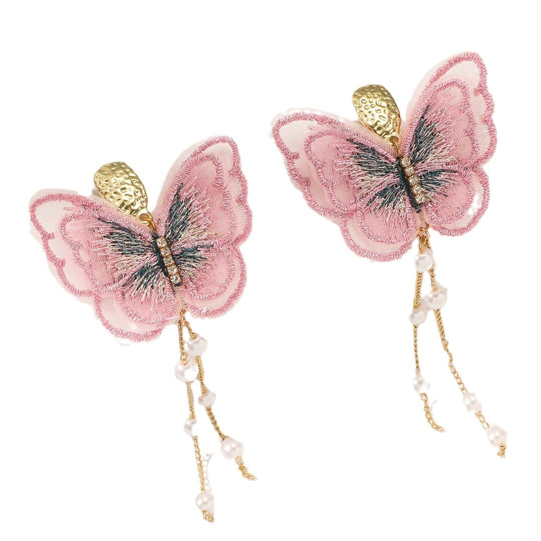 Korean Style Tassel Rhinestone Pearl Ear Hook Earrings