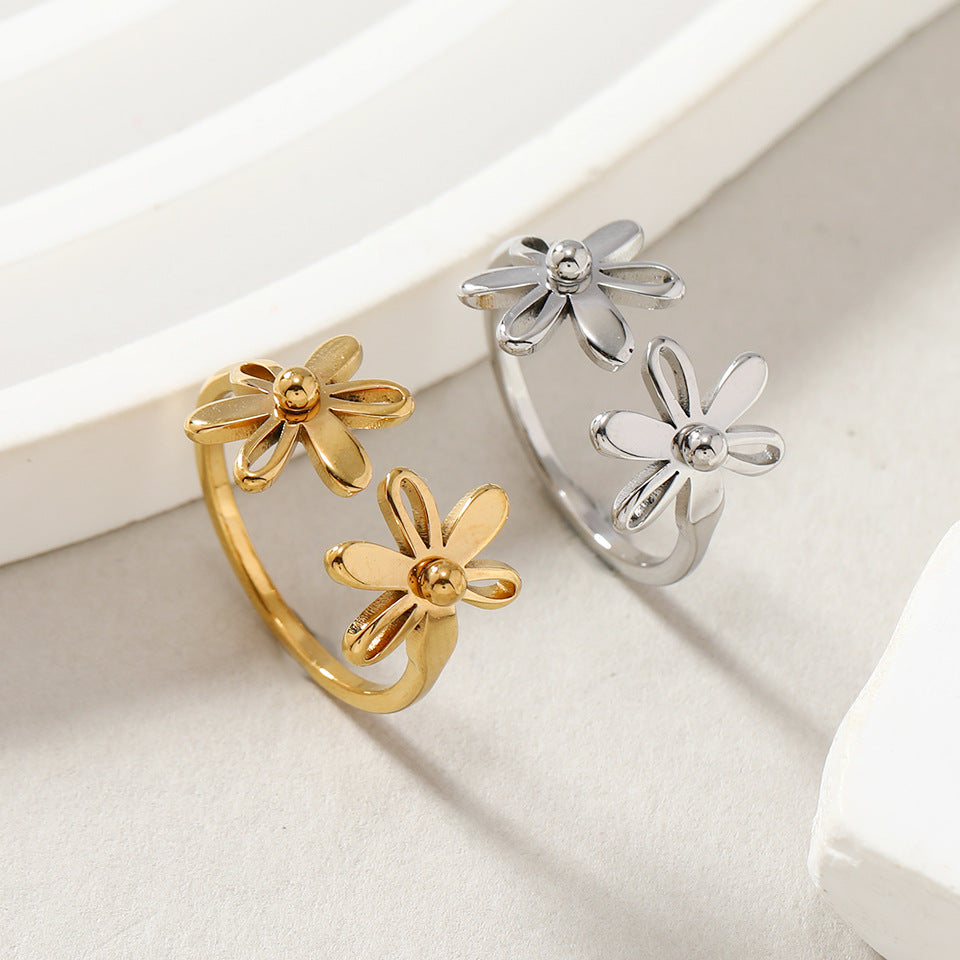 Niche High-grade Double Layer Flowers Openings Adjustable Rings