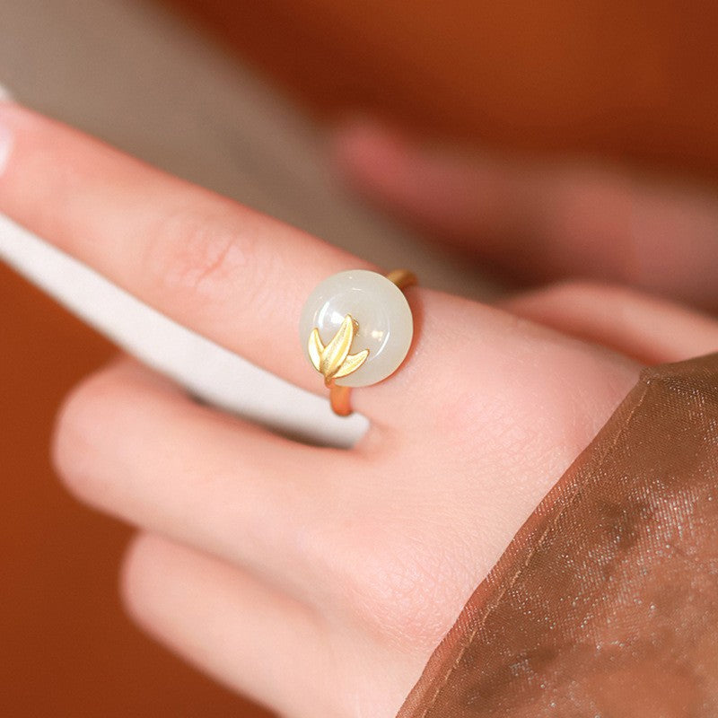 Jade Cube Sugar Female Retro Temperament Color Rings