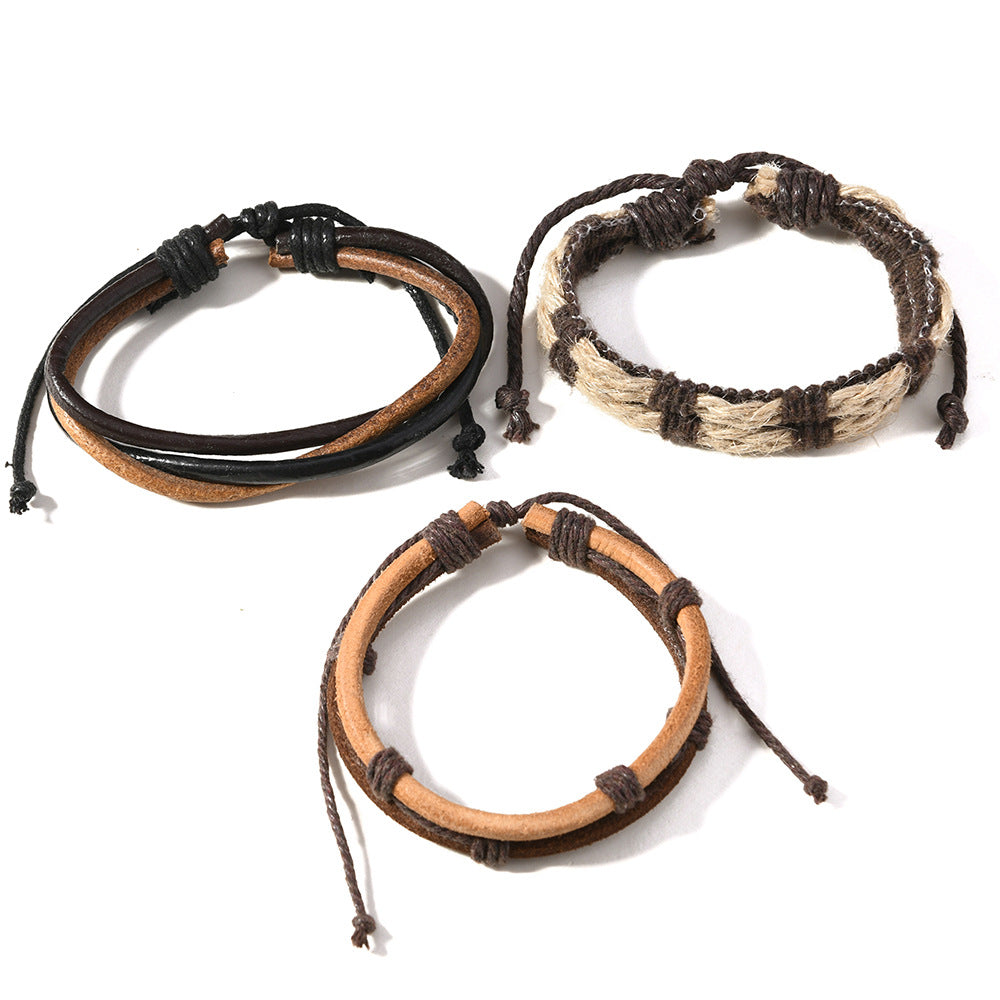 Men's Ornament Simple Handmade Woven Cattle Leather Bracelets