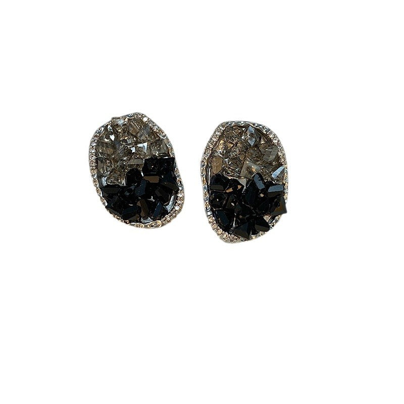 Unique Design Sense Black Crystal Light Luxury Minority High-grade Earrings