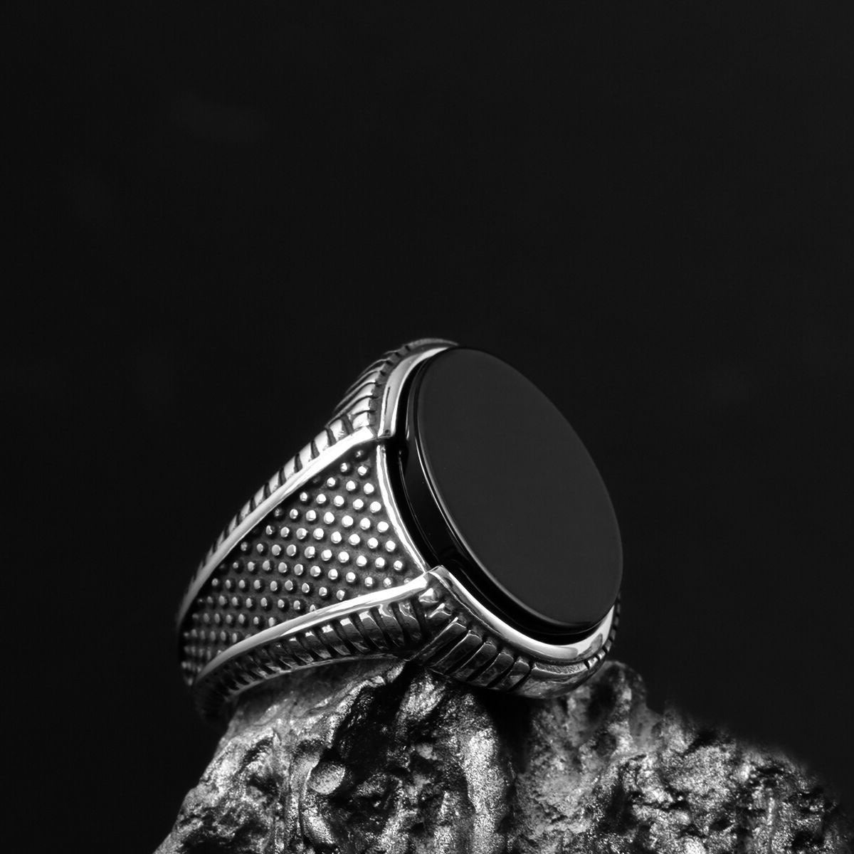 Men's Black Agate Fashion Punk Hip Hop Rings