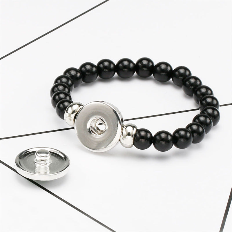 Flag Pattern Time Stone Black Elastic String Beads Bracelets