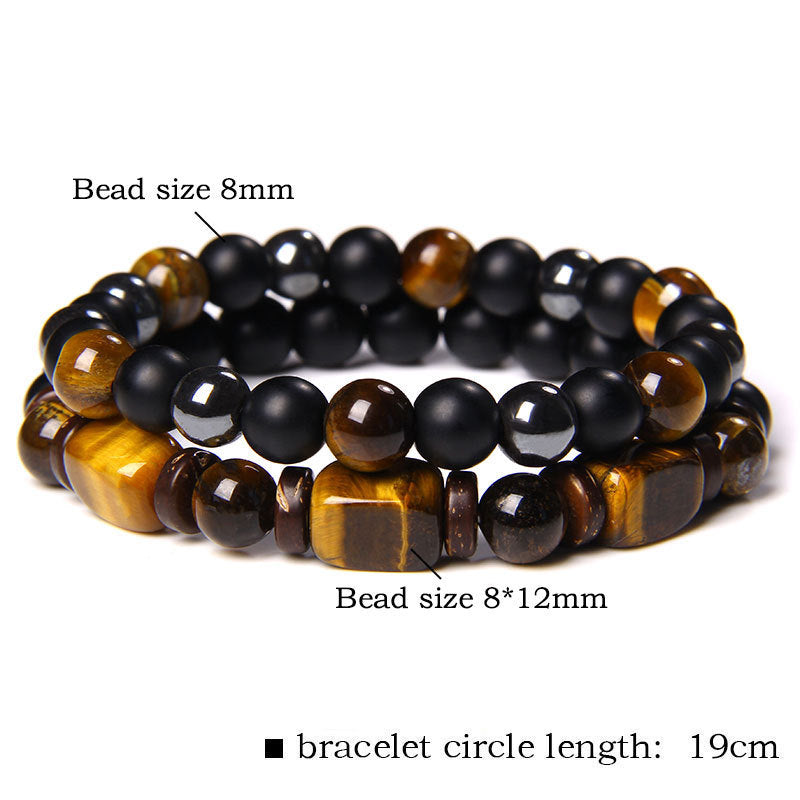 Men's Square Tigereye Cut Surface Haematite Woven Bracelets