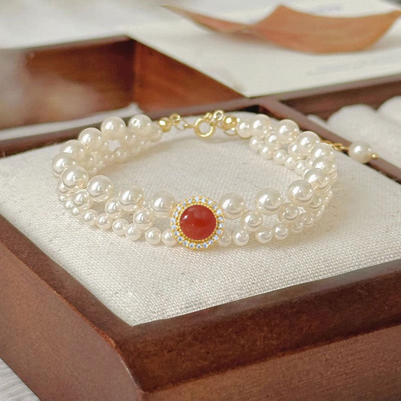 Potato Sier Inlay Red Agate Pearl Necklaces