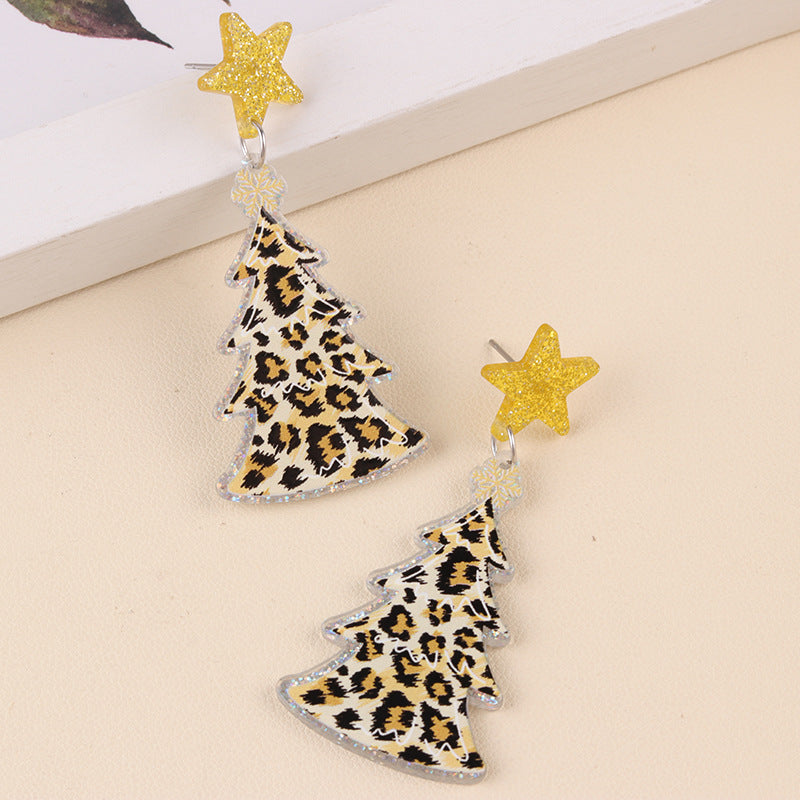 Women's Personality Five-pointed Star Leopard Print Antlers Earrings