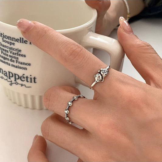 Lucky Cat Female Fashion Retro Minority Design Opening Rings