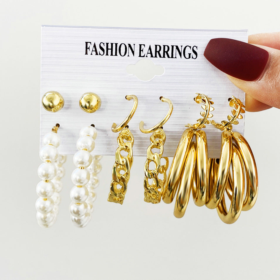 Vintage Pearl Female Personality Metal Circle Chain Rings