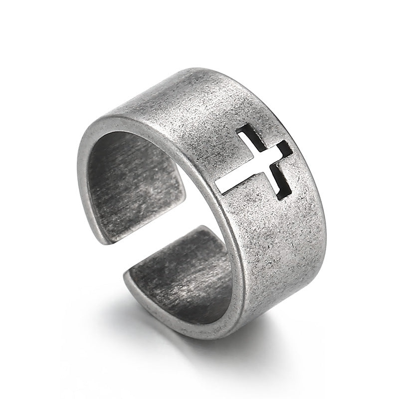 Men's Personality Hipster Black Retro Distressed Titanium Rings