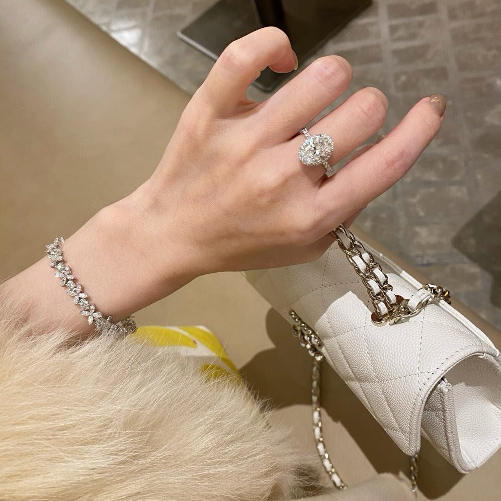 Women's Live Broadcast High Carbon Diamond Sterling Sier Big Oval Rings