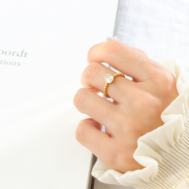 Brass Inlaid Water Drop Rhinestone Open Rings