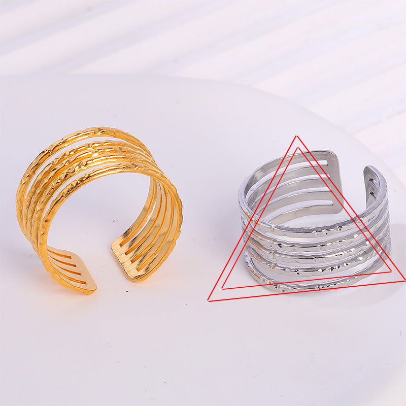 Steel Gold-plated Love Heart Flowers Glossy Rings