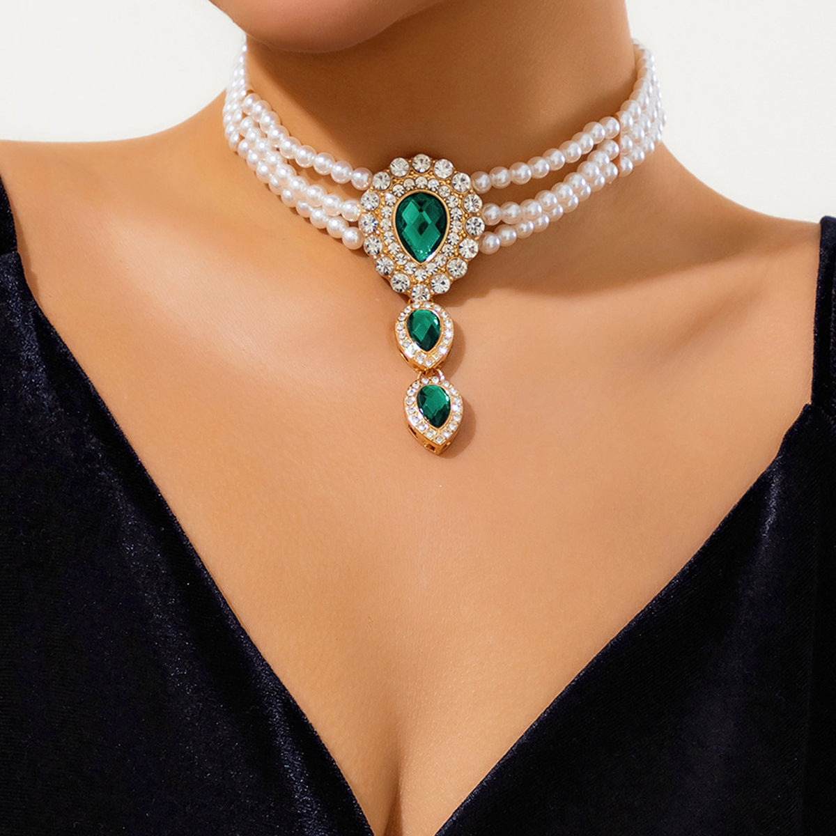 Ornament Light Luxury Retro Style Beaded Imitation Pearl Rhinestone Necklaces