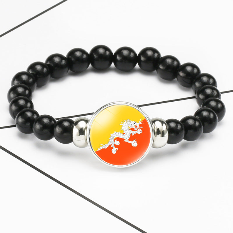 Flag Pattern Time Stone Black Elastic String Beads Bracelets