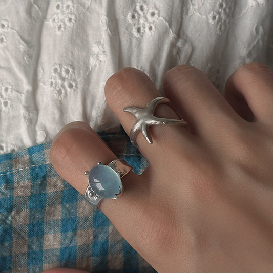 Metal Starfish Cat Eye Open Female Rings