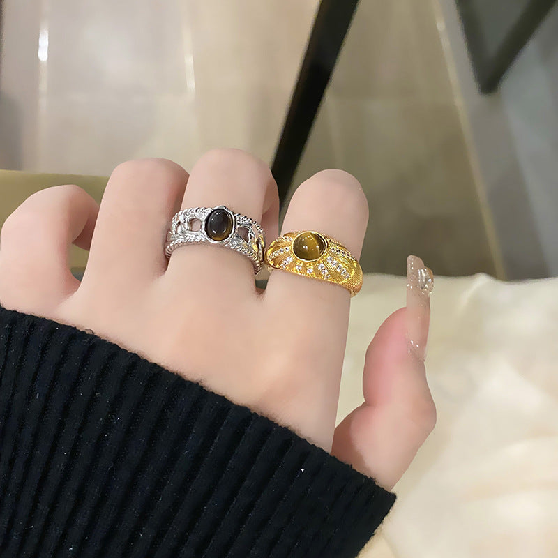 Women's Gold Light Luxury High-grade Tigereye Forefinger Rings