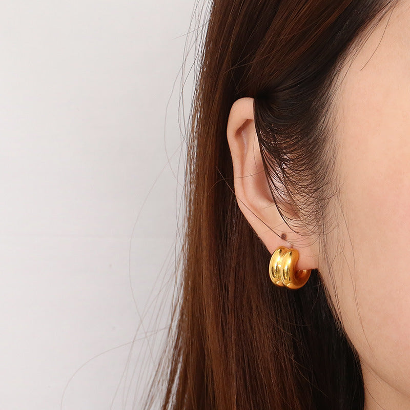 Two-tone Shaped Stainless Steel Commuting Fashion Earrings