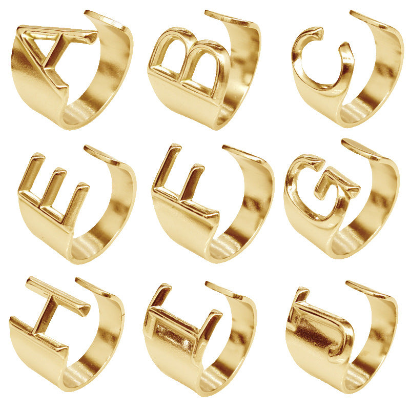 Gold-plated Letter Combination Open Personality Hollow Out Index Rings