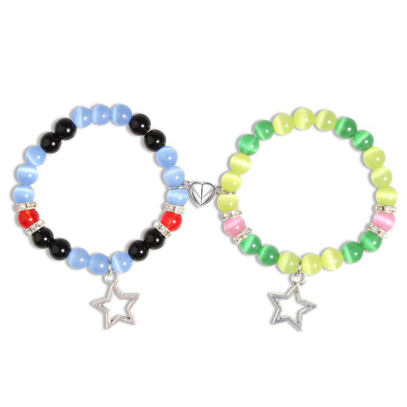 Spider Cat Couple Crystal Opal Magnet Bracelets
