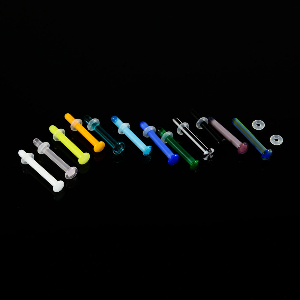 Glass Nose Straight Rod White Transparent Blue Ear Earrings
