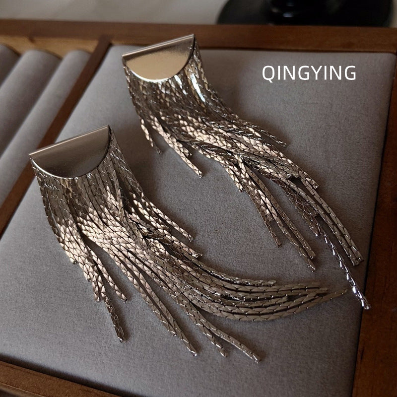 Metal Long Fringe Female Special Interest Light Luxury Design Earrings