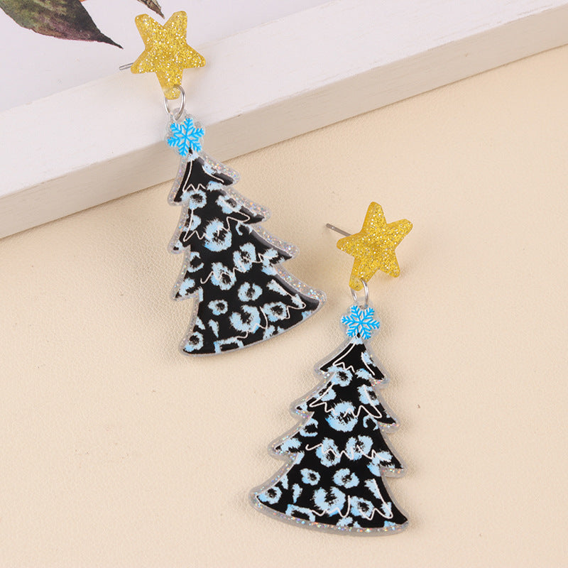 Women's Personality Five-pointed Star Leopard Print Antlers Earrings
