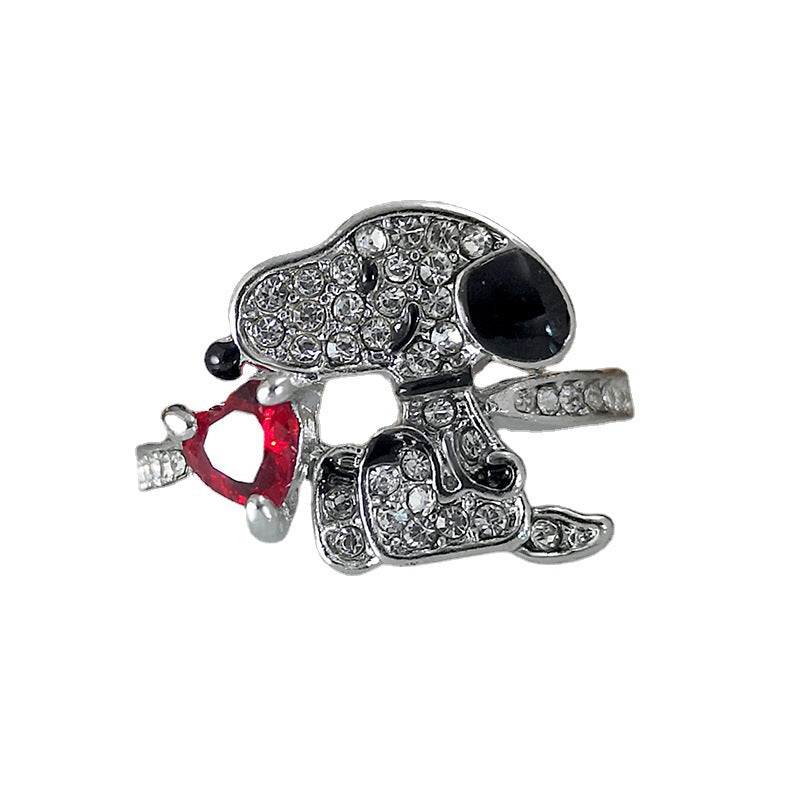 Women's & Men's Cartoon Cute Snoopy Diamond Inlaid Zircon Rings
