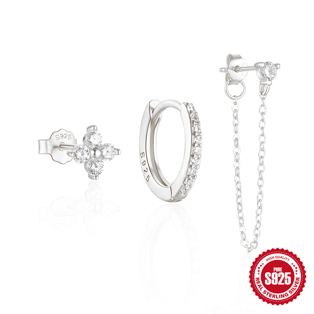 Sterling Sier Daily Matching Ear Diamond Earrings