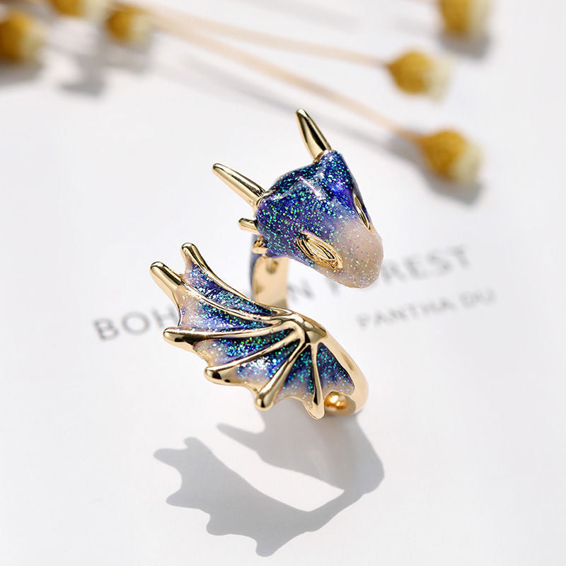 Sky Blue Dragon Open Female Personalized Minority Rings