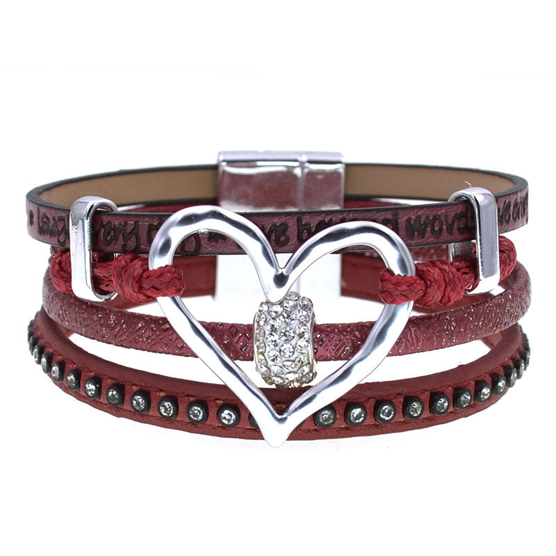 Women's Simple Big Love Leather Brace Lace Bracelets