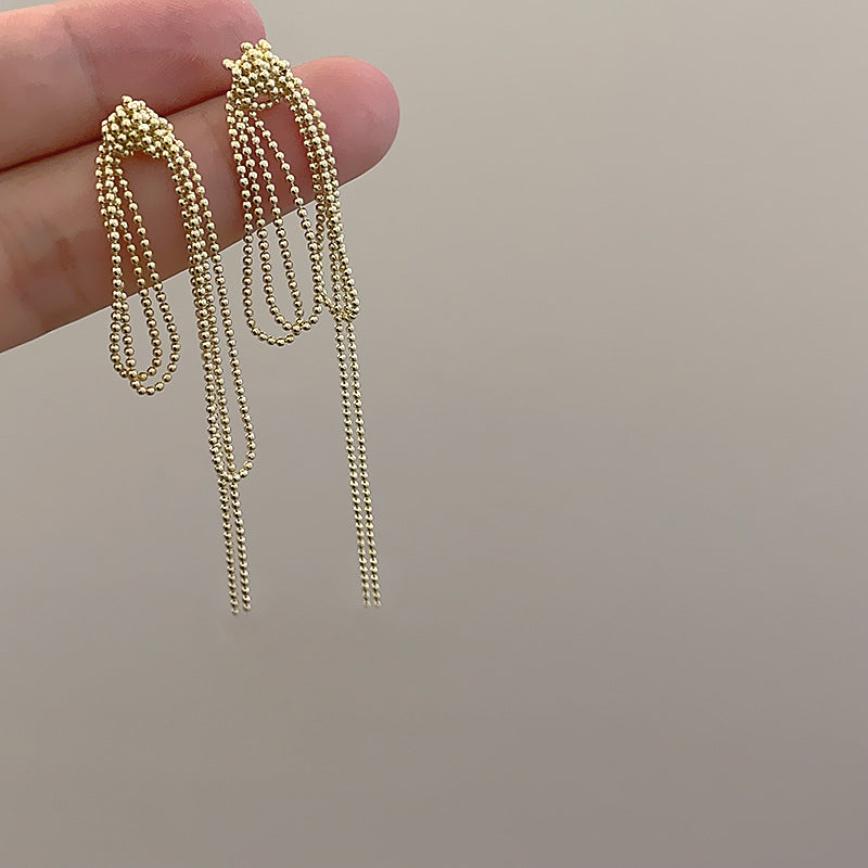Knot Chain Strip Round Beads Long Tassel Ear Female Rings